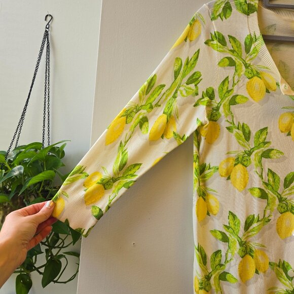 Talbots Lemon Fruit Print Button Cardigan Sweater Preppy Summer Cream M - Picture 5 of 8